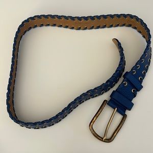 PRADA authentic blue leather belt. With gold metal ascents.
